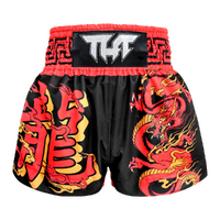 TUFF - Black with Red Chinese Dragon Thai Boxing Shorts